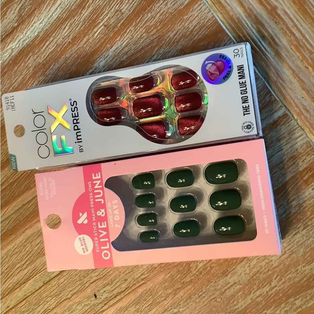 Color FX & Olive & June Press-On Nail Sets - Burgundy and Olive Green